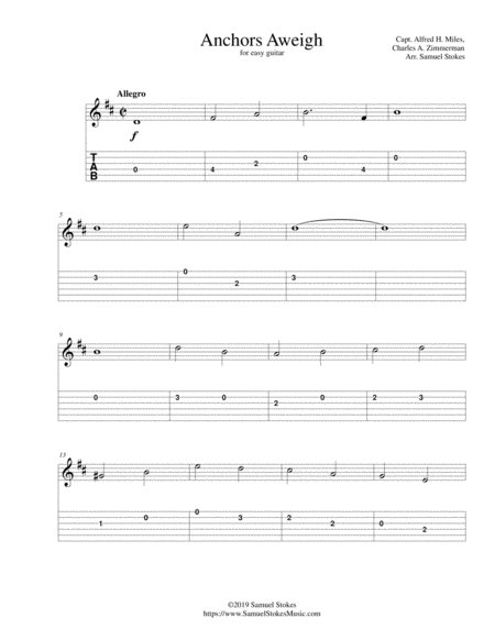 Anchors Aweigh The Song Of The Navy For Easy Guitar With Tab Sheet Music