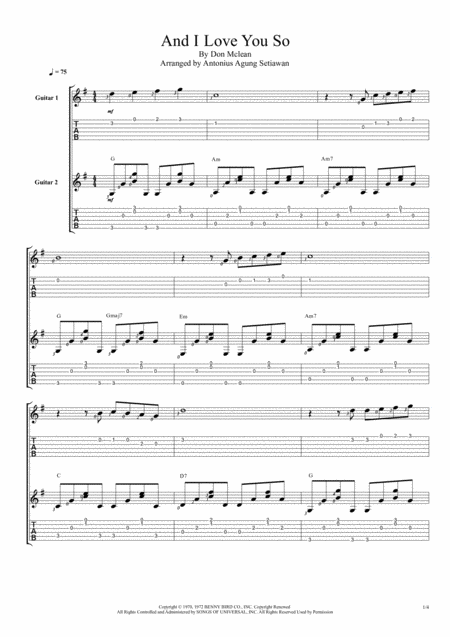 Free Sheet Music And I Love You So Fingerstyle Guitar Duet