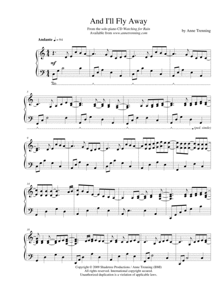 And I Will Fly Away By Anne Trenning Sheet Music For Piano Sheet Music