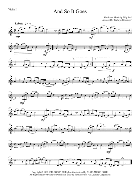 Free Sheet Music And So It Goes String Quartet