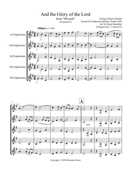 And The Glory Of The Lord From Messiah F Euphonium Quintet Treble Clef Sheet Music