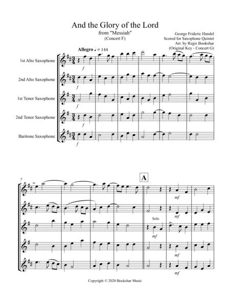 And The Glory Of The Lord From Messiah F Saxophone Quintet Sheet Music