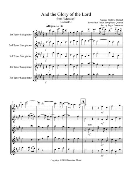 And The Glory Of The Lord From Messiah G Tenor Saxophone Quintet Sheet Music