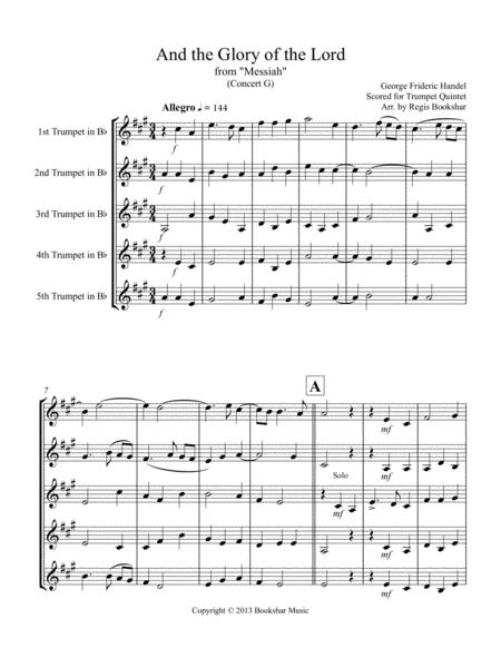 And The Glory Of The Lord From Messiah G Trumpet Quintet Sheet Music