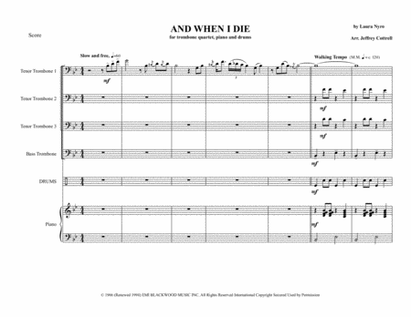 And When I Die For Trombone Quartet Piano And Drums Sheet Music