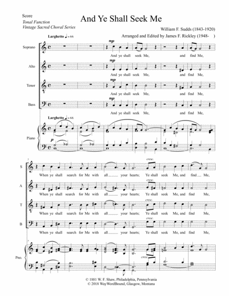 And Ye Shall Seek Me Sheet Music