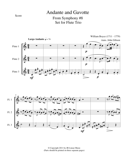 Andante And Gavotte By William Boyce For Flute Trio Sheet Music