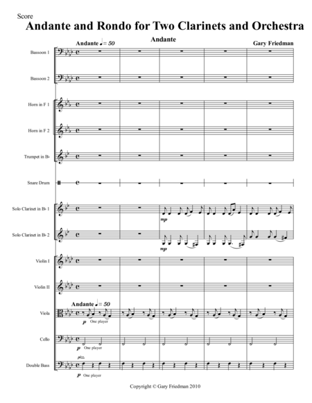 Andante And Rondo For Two Clarinets And Orchestra Sheet Music