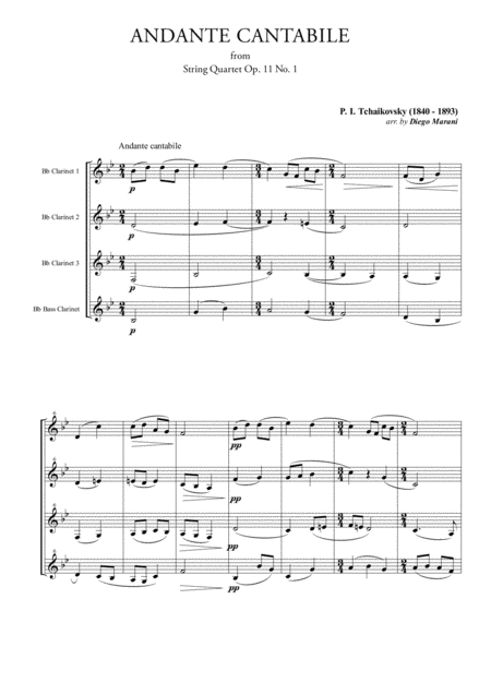 Andante Cantabile For Clarinet Quartet Sheet Music