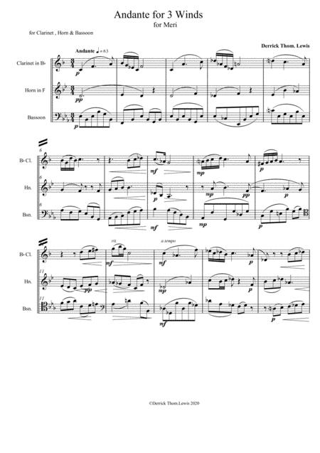 Free Sheet Music Andante For 3 Winds Cl Hn Bn