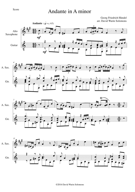 Free Sheet Music Andante For Alto Saxophone And Guitar