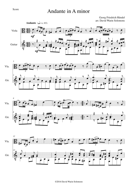 Free Sheet Music Andante For Viola And Guitar