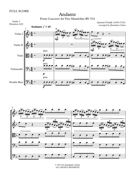 Andante From Concerto For Two Mandolins Rv 532 Sheet Music