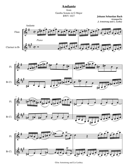 Andante From Gamba Sonata In G Major Bwv 1027 Sheet Music