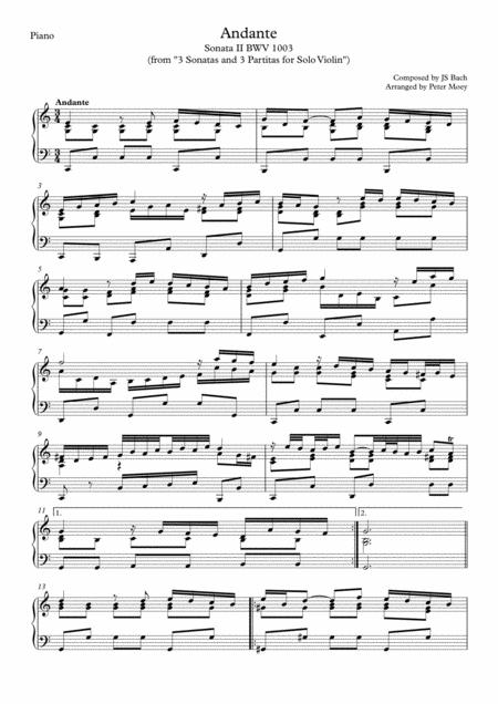 Andante From Sonata Ii Of 3 Partitas And 3 Sonatas For Solo Violin Bwv 1003 By Js Bach Arranged For Solo Piano Sheet Music