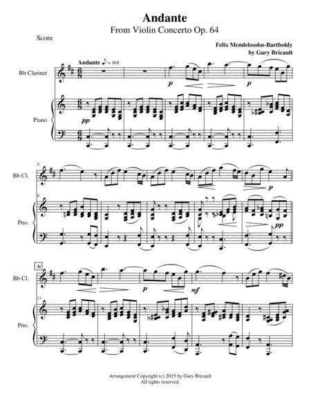 Andante From Violin Concerto Op 64 Sheet Music