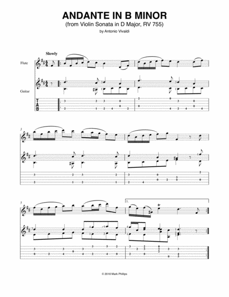 Andante In B Minor From Violin Sonata In D Major Rv 755 Sheet Music