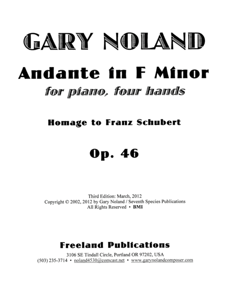 Andante In F Minor For Piano Four Hands Op 46 Sheet Music