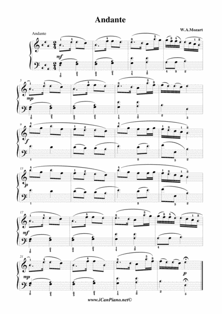 Free Sheet Music Andante Mozart Icanpiano Style