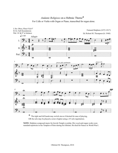 Andante Religioso On A Hebraic Melody Sheet Music