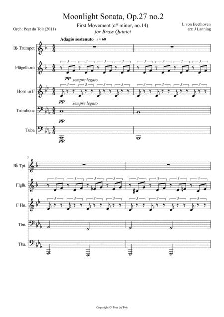 Andante Sostenuto I From The Piano Sonata No 14 In C Minor L Von Beethoven Brass Quintet Sheet Music