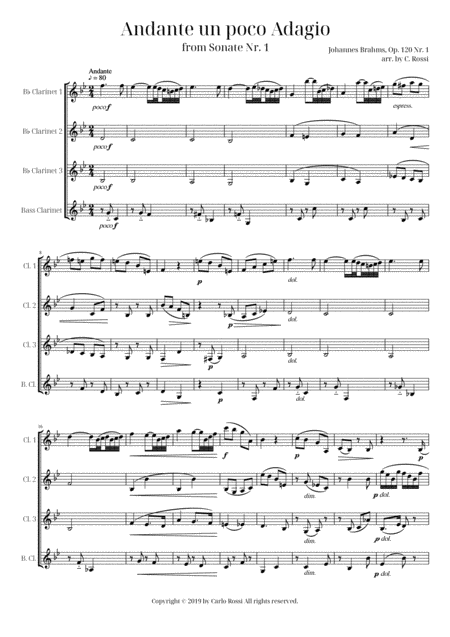 Free Sheet Music Andante Un Poco Adagio For Clarinet Quartet