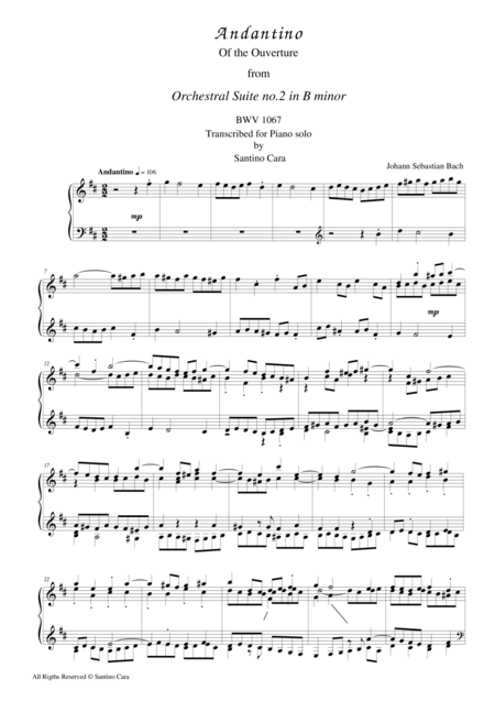 Andantino From Ouverture Suite No 2 In B Minor Bwv 1067 Piano Solo Sheet Music