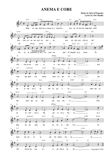 Free Sheet Music Anema E Core