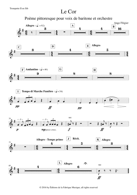 Free Sheet Music Ange Flgier Le Cor For Baritone Voice And Orchestra Bb Trumpet 2 Part