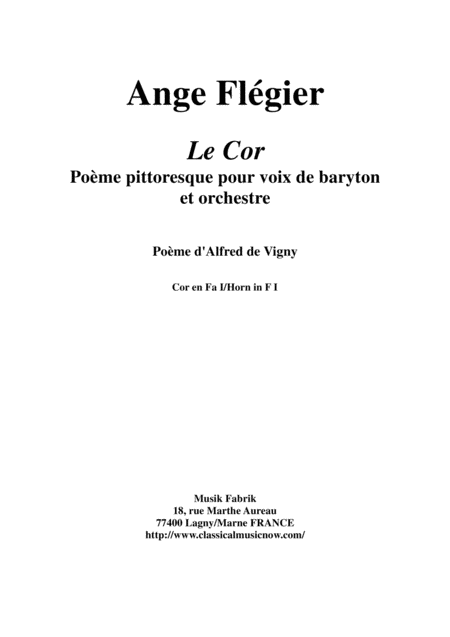 Ange Flgier Le Cor For Baritone Voice And Orchestra F Horn 1 Part Sheet Music