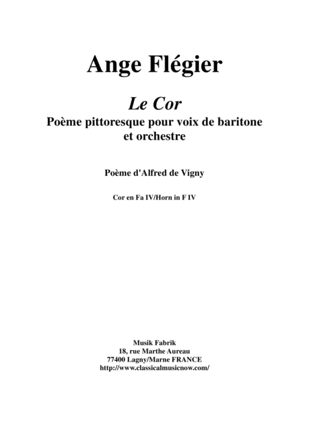 Ange Flgier Le Cor For Baritone Voice And Orchestra F Horn 4 Part Sheet Music