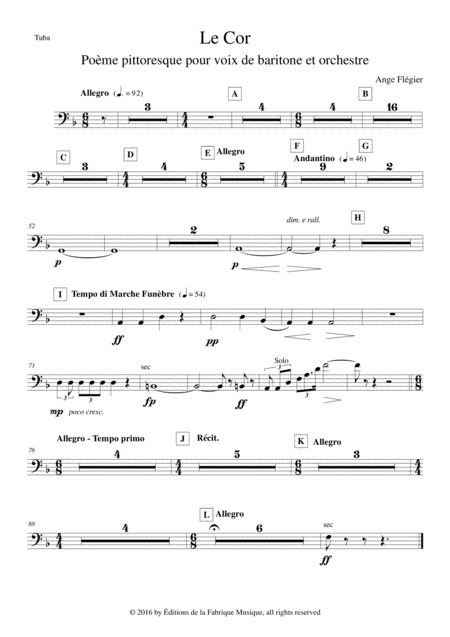 Free Sheet Music Ange Flgier Le Cor For Baritone Voice And Orchestra Tuba Part