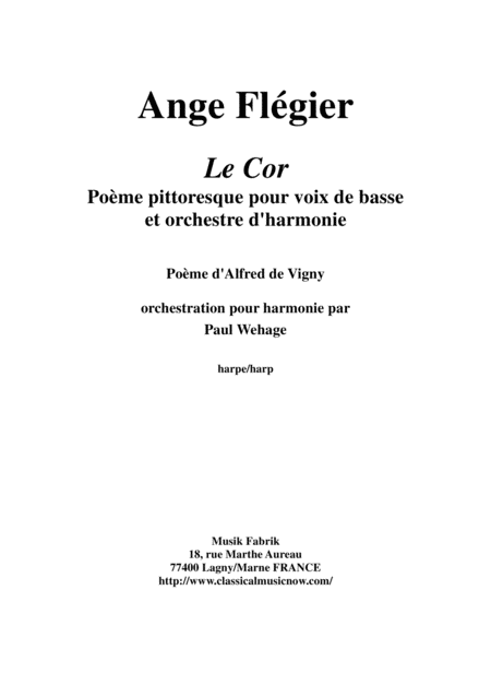 Ange Flgier Le Cor For Bass Voice And Concert Band Harp Part Sheet Music