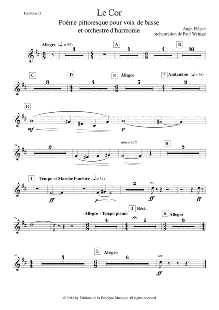 Free Sheet Music Ange Flgier Le Cor For Bass Voice And Concert Band Oboe 2 Part