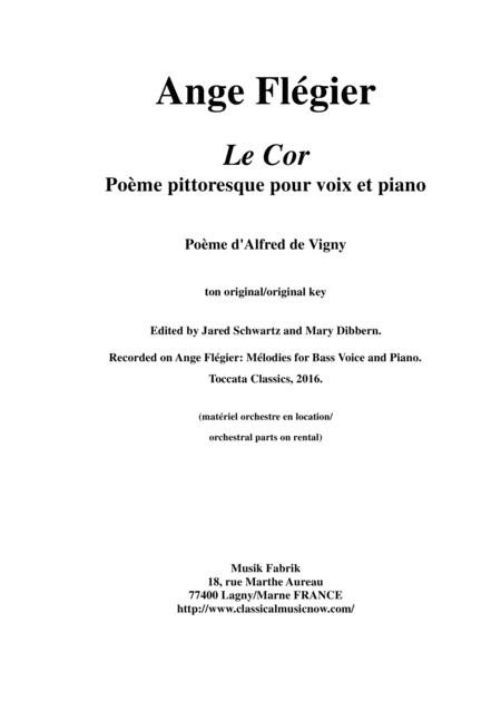 Free Sheet Music Ange Flgier Le Cor For Bass Voice And Piano