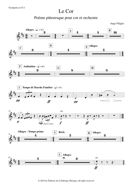 Free Sheet Music Ange Flgier Le Cor For Horn And Orchestra C Trumpet 1 Part