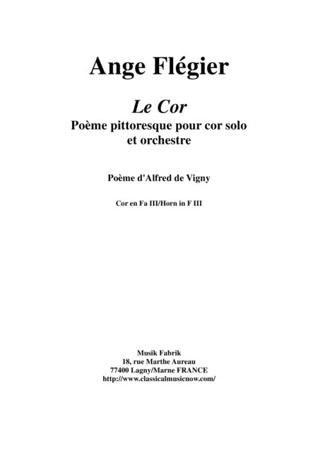 Ange Flgier Le Cor For Horn And Orchestra Horn 3 Orch Part Sheet Music