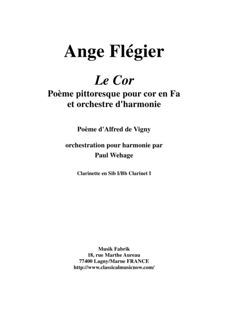 Free Sheet Music Ange Flgier Le Cor For Solo Horn And Concert Band Bb Clarinet 1 Part