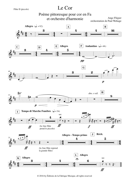 Free Sheet Music Ange Flgier Le Cor For Solo Horn And Concert Band Flute 2 Piccolo Part