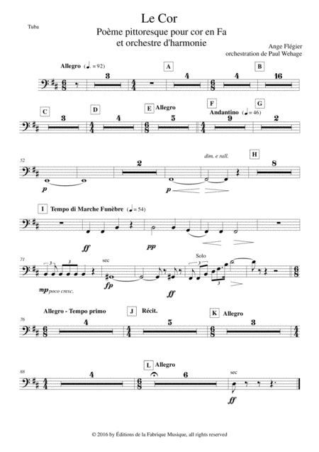 Free Sheet Music Ange Flgier Le Cor For Solo Horn And Concert Band Tuba Part