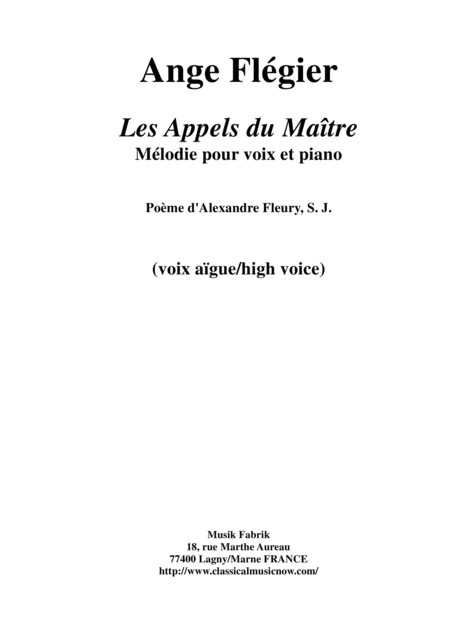 Ange Flgier Les Appels Du Matre For High Voice And Piano Sheet Music