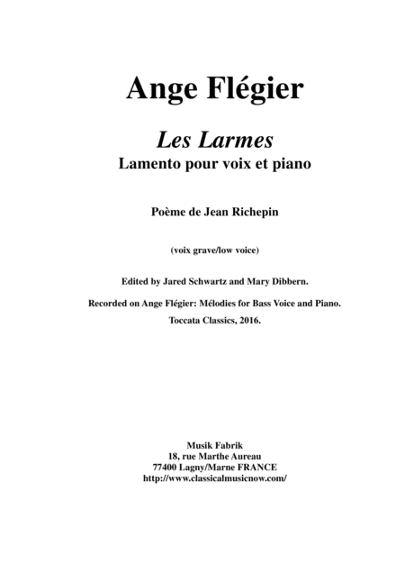 Ange Flgier Les Larmes For Low Voice And Piano Sheet Music