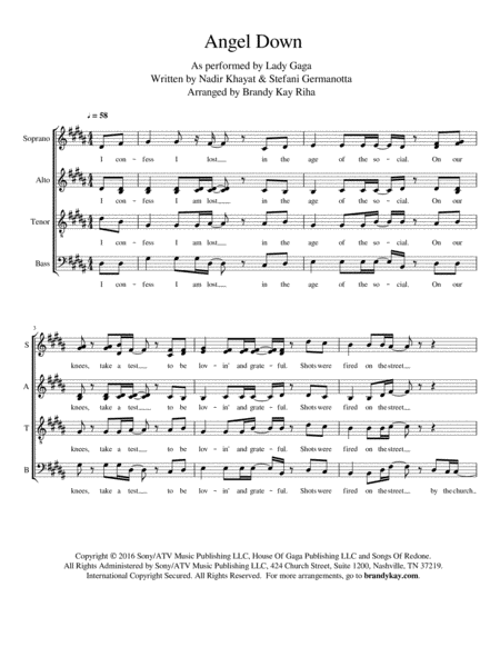 Angel Down Satb A Cappella Sheet Music