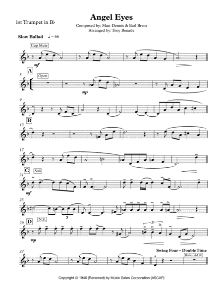 Angel Eyes Brass Quintet Sheet Music