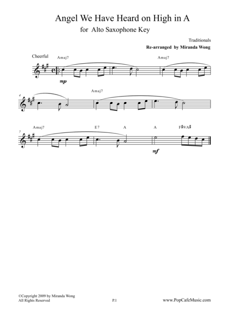 Angel We Have Heard On High Alto Saxophone Key Concert Key Sheet Music