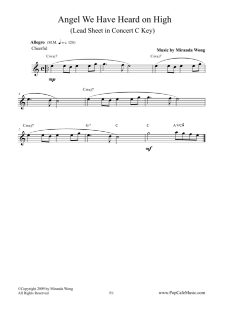 Free Sheet Music Angel We Have Heard On High Violin Or Flute Solo In C Key