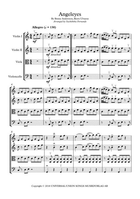 Angeleyes String Quartet Sheet Music