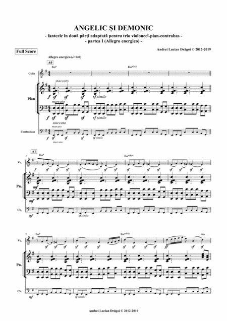 Angelic I Demonic Angelic And Demonic Musical Fantasy In Two Parts For Instrumental Trio Cello Piano Double Bass Variant Sheet Music