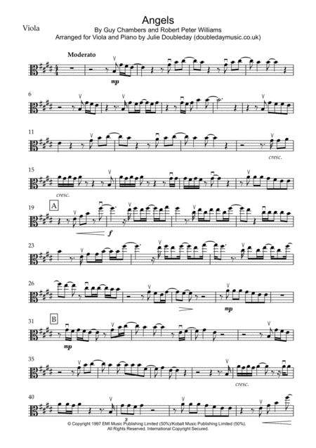 Angels By Robbie Williams Arranged For Viola And Piano Sheet Music