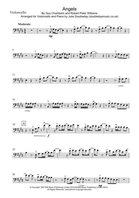 Angels By Robbie Williams Arranged For Violoncello And Piano Sheet Music